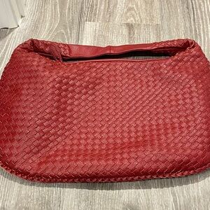 Chic Red Woven Hobo Bag